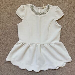 monteau girls white top with pearls